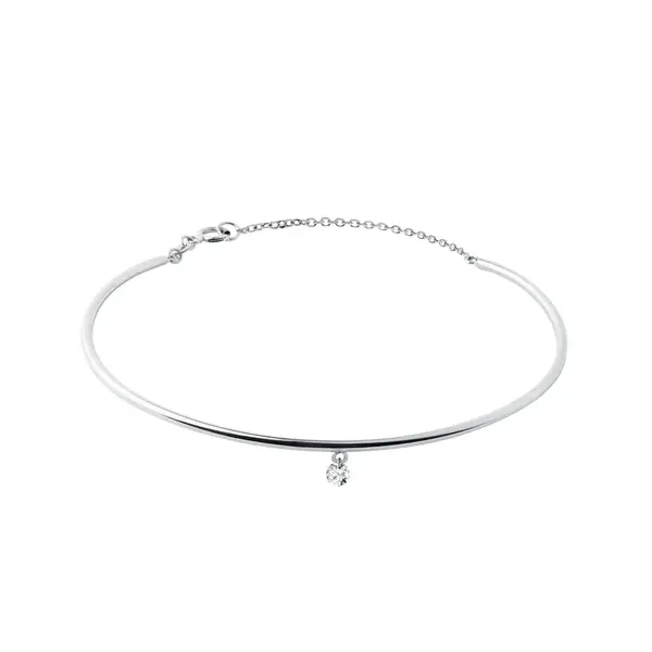Pevný náramok z bieleho zlata s diamantom a retiazkou KLENOTA