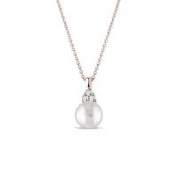 Náhrdelník se sladkovodní perlou a brilianty v růžovém zlatě KLENOTA