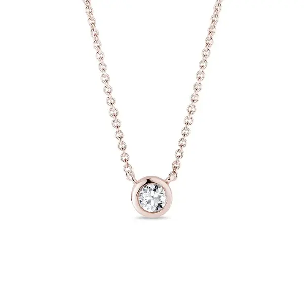 Bezel náhrdelník z růžového zlata s diamantem KLENOTA