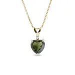 Zlatý náhrdelník srdce s vltavínem a briliantem KLENOTA