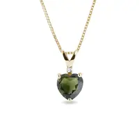 Zlatý náhrdelník srdce s vltavínem a briliantem KLENOTA