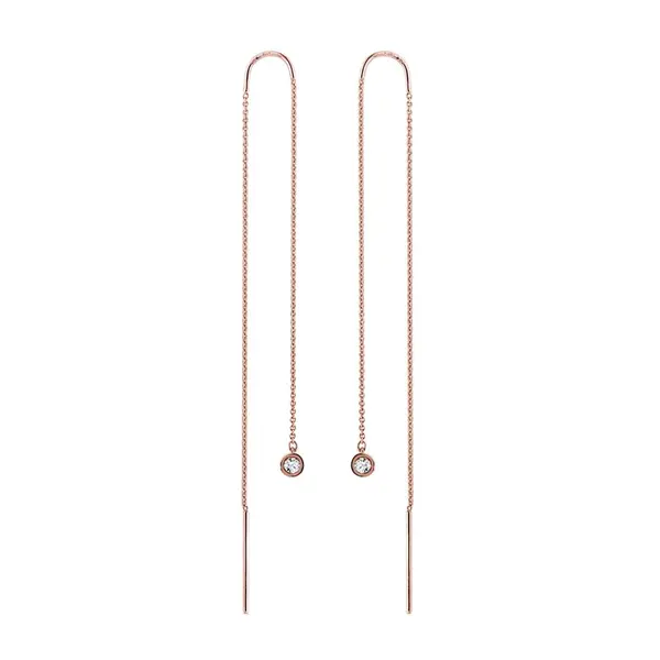 Visací náušnice s bezel diamanty v růžovém zlatě KLENOTA