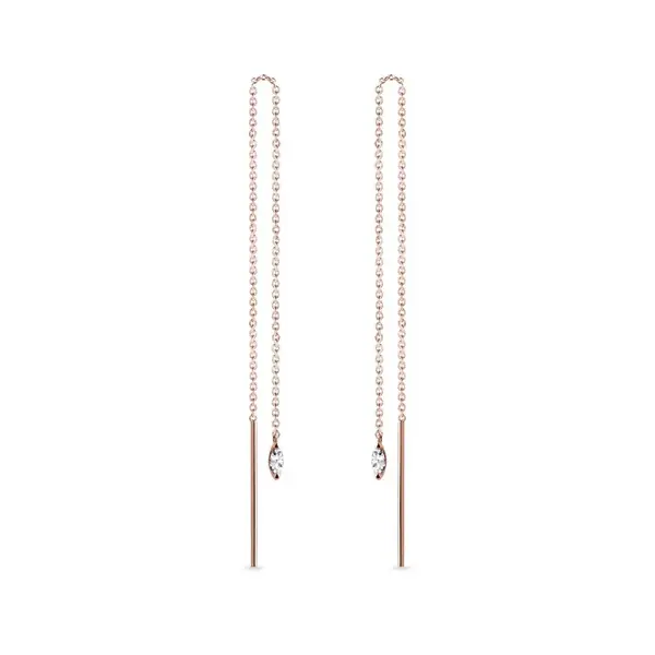 Visací náušnice s diamantem markýza v růžovém zlatě KLENOTA