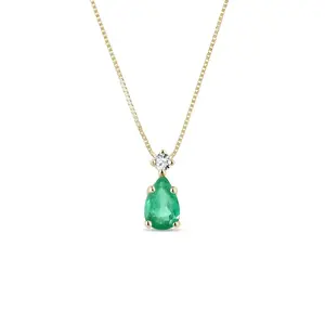 Zlatý náhrdelník se smaragdem a diamantem KLENOTA