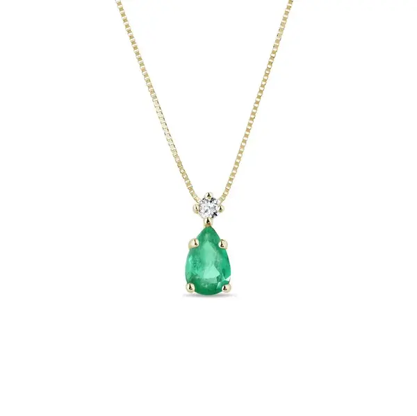 Zlatý náhrdelník se smaragdem a diamantem KLENOTA