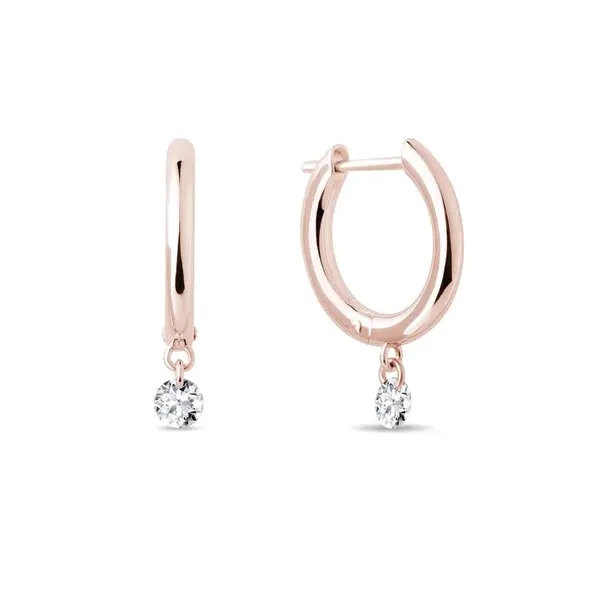 Náušnice kruhy s lab grown diamantem v růžovém zlatě KLENOTA