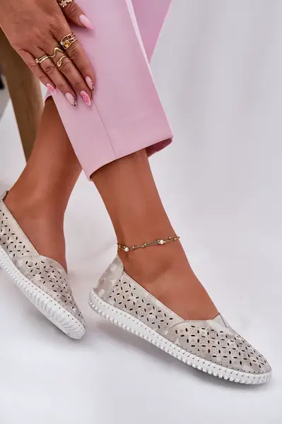 EVENTO Semišové perforované dámské polobotky zlatobéžové Chulieta