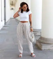 UR/CEO Beige floral wide pants Ippocrate