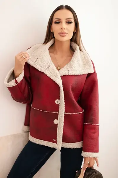 Kesi Włoski Dámská bunda Plus Size s kapucí a kapsami zateplená beránkem camelová