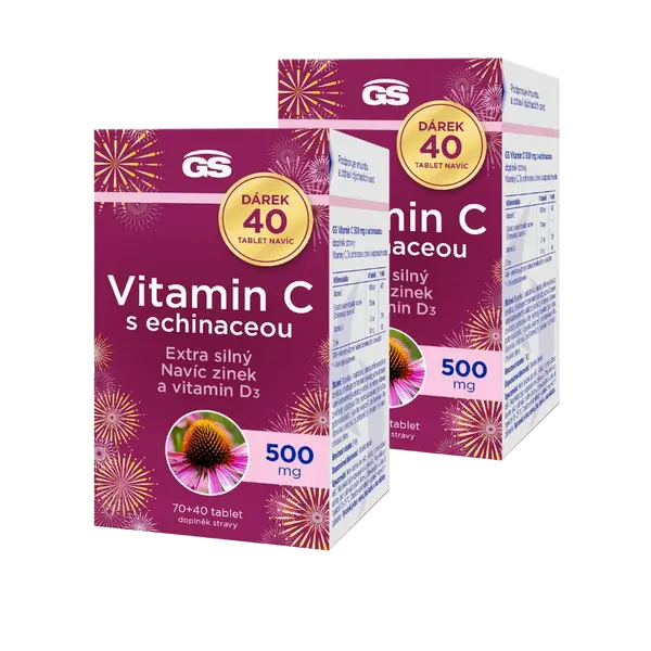 GS Vitamin C500 s echinaceou, 2 × 70+40 tablet NAVÍC, dárkové balení 2025