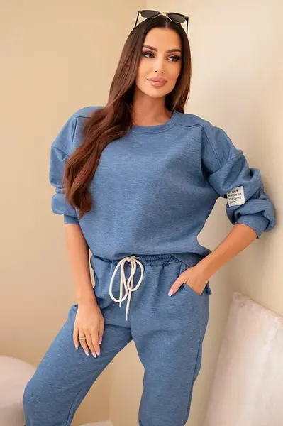 Kesi Włoski Komplet teplákové + kalhoty máslová látka denim melír