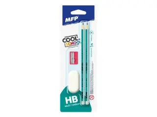 Tužka M set 2 triangular 2xč.2+guma+ořezávátko