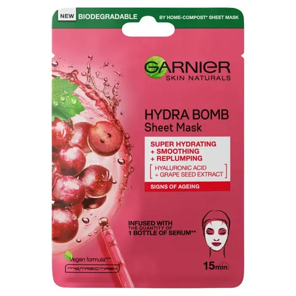 GARNIER Skin Naturals Hydra Bomb Textilná maska s výťažkom z hrozna 28 g