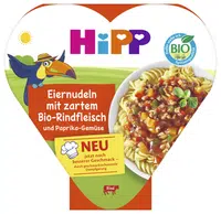 HIPP BIO příkrm Vaječné nudle se zeleninou a paprikou a jemným hovězím masem 250 g