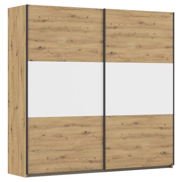 Rauch Möbel SKŘÍŇ S POSOUVACÍMI DVEŘMI, bílá, barvy hliníku, dub artisan, 218/210/59 cm