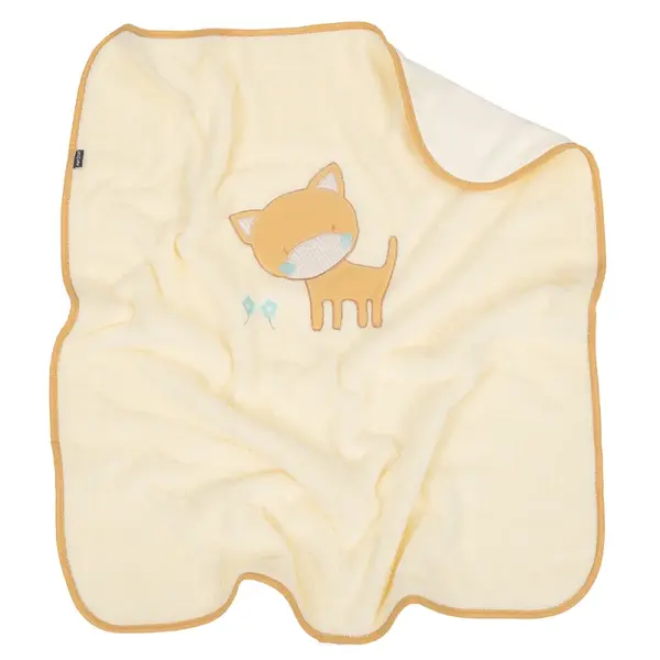 Mamo Tato Oboustranná chlupáčková dečka s vyšívkou 75 x 90 cm, Kočička, ecru