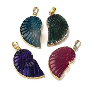 Natural Agate Crystal Electroplate Conch Pendants