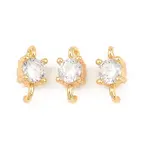 Brass Pave Clear Cubic Zirconia Flat Round Connector Charms