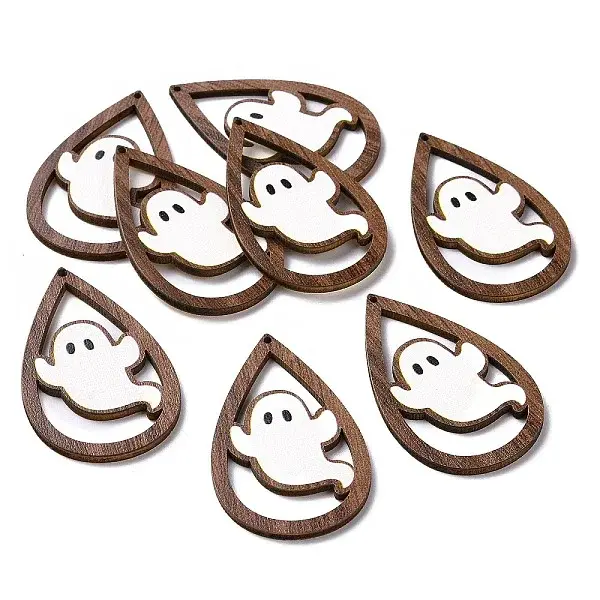 Halloween Theme Single Face Printed Aspen Wood Big Pendants