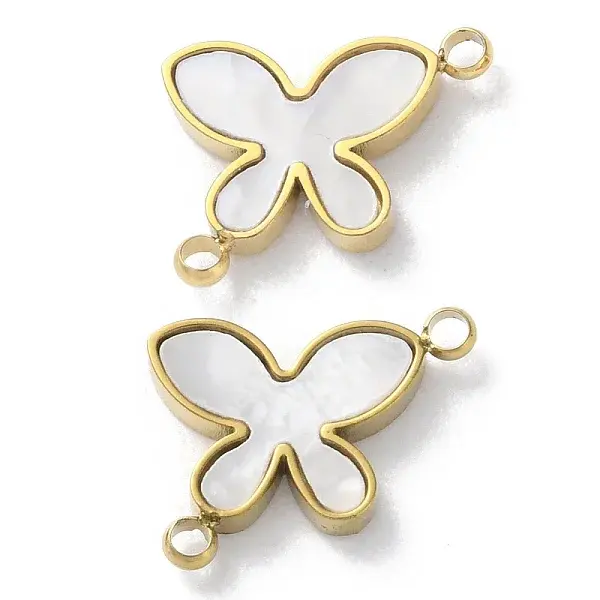 Ion Plating(IP) 304 Stainless Steel Pave White Shell Connector Charms