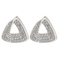 Brass Micro Pave Clear Cubic Zirconia Triangle Stud Earrings for Women