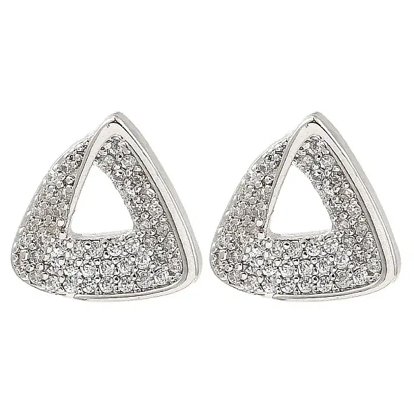 Brass Micro Pave Clear Cubic Zirconia Triangle Stud Earrings for Women