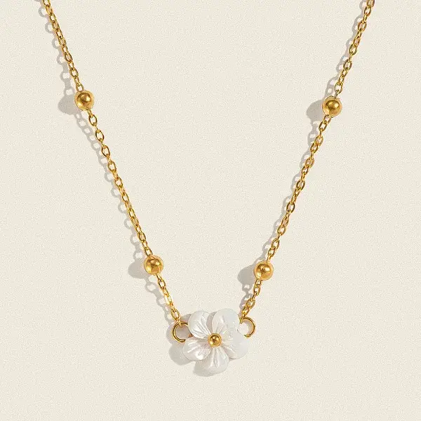 Minimalist Natural White Shell Flower Pendant 304 Stainless Steel Chain Necklaces for Women