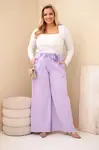 Kesi Włoski Dámske nohavice Plus Size s širokou nohavicou a ozdobným kvetom v páse fialové