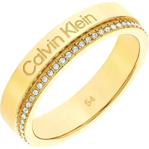 Calvin Klein Pozlátený prsteň s kryštálmi Minimal Linear 35000201 52 mm