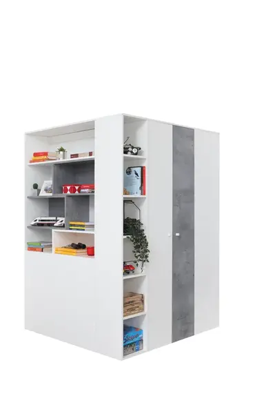 Rohová šatní skříň Sigma SI1 Barva korpusu: Bílá/Beton