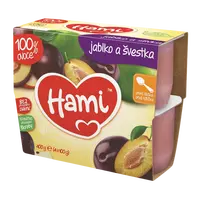HAMI ovocný příkrm 100% ovoce jablko a švestka 4 x 100 g