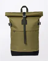 Batoh Sandqvist Icon Rolltop Backpack M Olive drab with black leather