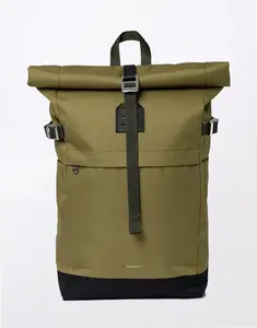 Batoh Sandqvist Icon Rolltop Backpack M Olive drab with black leather
