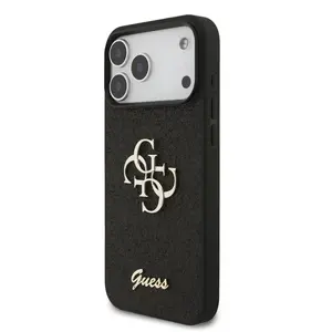 Zadní kryt Guess PU Fixed Glitter 4G Metal Logo pro Apple iPhone 17 Pro Max, černá