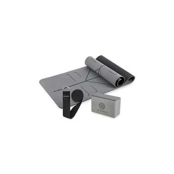 HMS Šedá sada na jógu podložka YM10, jóga blok KJ02 a popruh SJ02