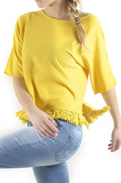 Žluté dámské tričko s krátkým rukávem