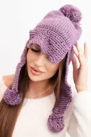 Kesi Dámská zimní čepice s vlnou, kšiltem a bambulemi K475 fialová