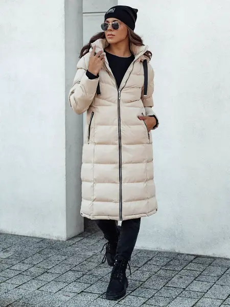 Dámská zimní prošívaná bunda s kapucí MENSI béžová