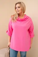 Kesi Włoski Dámska blúzka Plus Size z bavlnou vo voľnom strihu s vodným výstrihom svetloružová