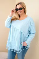 Plus size dámska blúzka s strapcami modrá