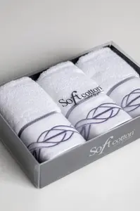 Dárková sada malých ručníků VITA, 3 ks Bílá / lila výšivka