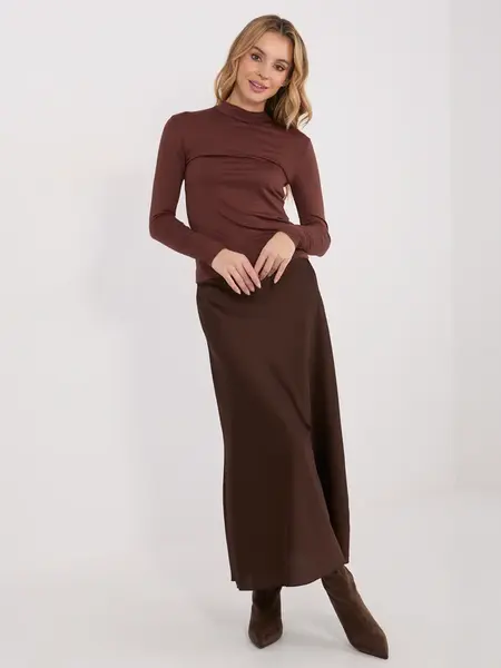 Hnědá jednobarevná halenka s dlouhým rukávem