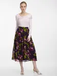 Fialová dámská midi sukně s květinovým vzorem