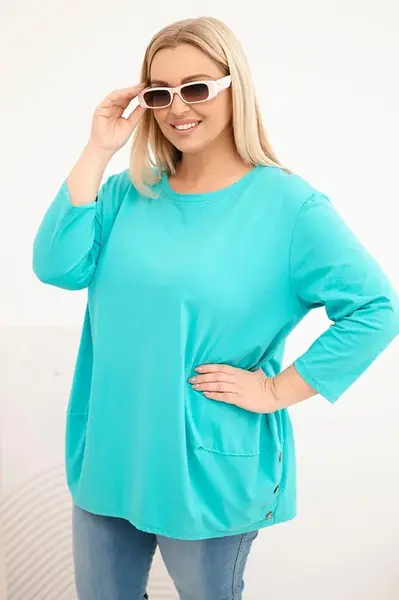 Kesi Dámska blúzka Plus Size z bavlny s ozdobnými gombíkmi a rolovanými rukávmi mätová