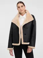Čierna dámska koženková bunda s kožušinou