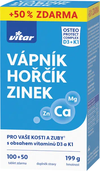 VITAR Vápník+hořčík+zinek+vitamín D3+K1 150 tablet