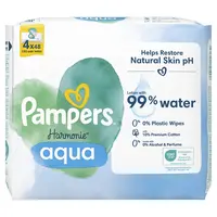 PAMPERS Harmonie Aqua Plastic Free Vlhčené ubrousky 4 x 48 ks