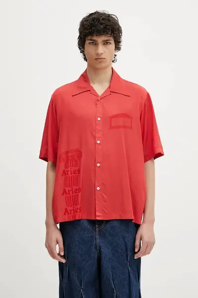 Košile Aries Ancient Column Satin Viscose Hawaiian Shirt