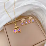 Brass Micro Pave Cubic Zirconia Pendant Necklace & Stud Earrings