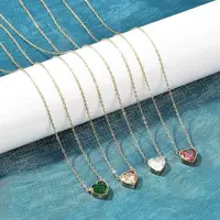304 Stainless Steel Pave Cubic Zirconia/Glass Heart Pendant Necklaces